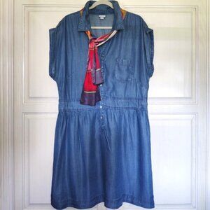 Merona Denim Cap Sleeves Fixed Waist Button Down Short Dress w/Scarf SZ XXL EUC